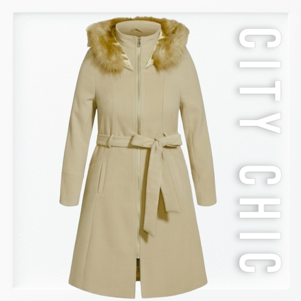 NWT City Chic Miss Mysterious Knee Length Hooded Coat sz 16